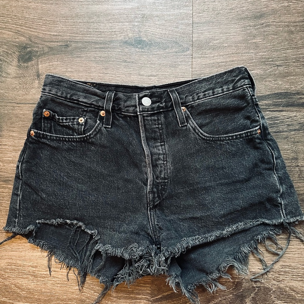 Levi's 501 Original Black Denim Jeans with Distressed Finish